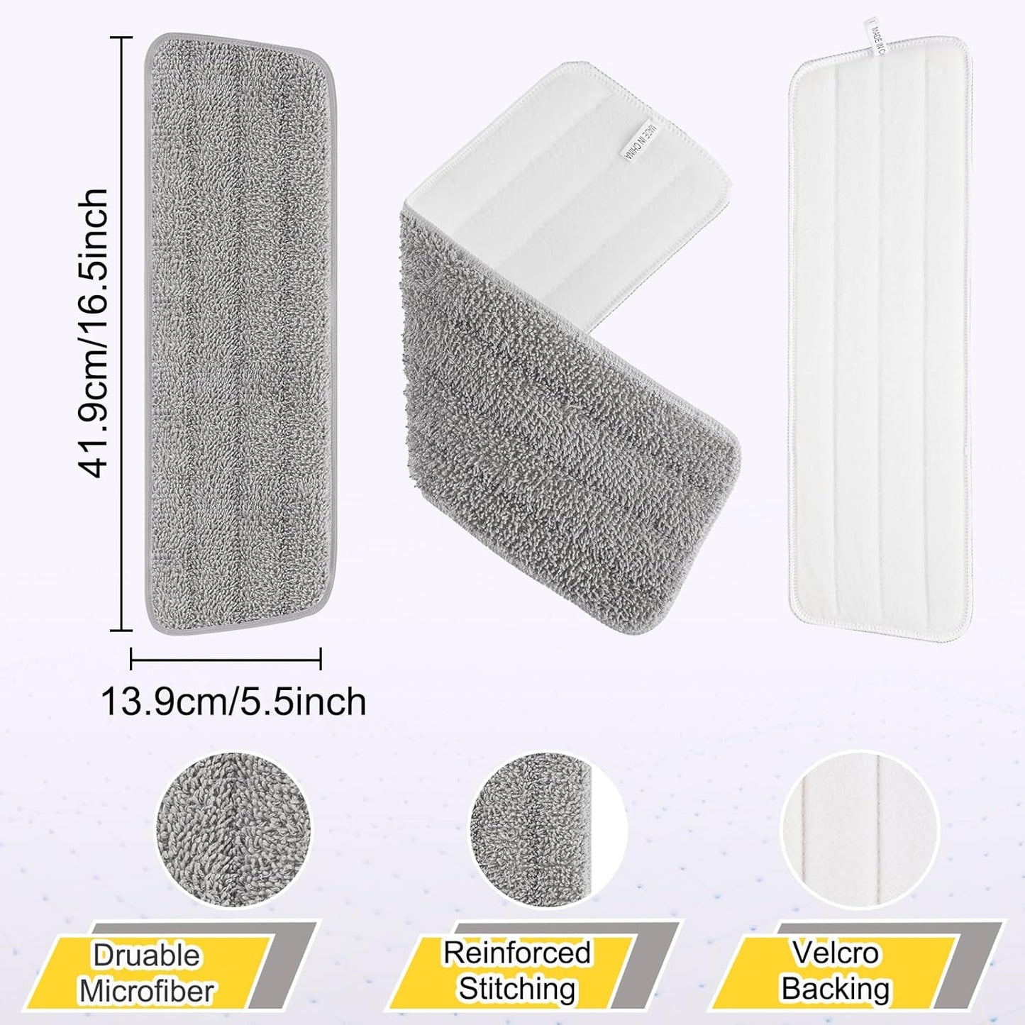 16.5 inch Reusable Mop Pads Microfiber Spray Mop Replacement Heads for Wet/Dry Mops Compatible with Bona Floor Care System (5 Pack)