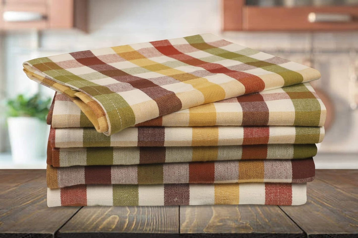 Kitchen Towels Set of 6 Multiolor Buffalo Checks 20X30 Inches, Soft Premium Cotton Highly Absorbent Towels, Washable & Reusable Tea Towel, Quick Drying Dish Cloths with Mitered Corner Towels