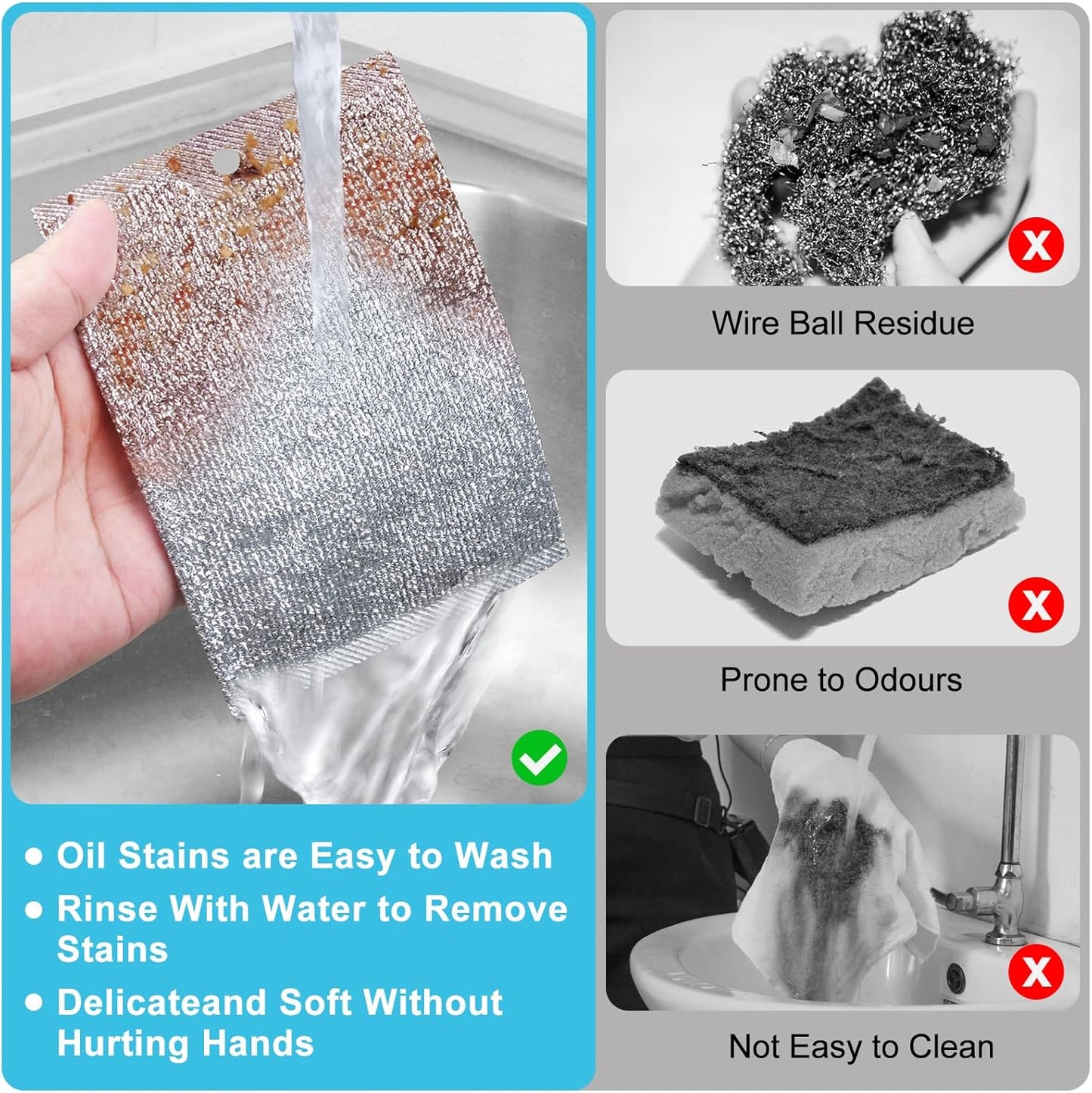 Steel Wool Scrubber, Wire Dishwashing Rags, 10 Pcs Multipurpose Wire Dishcloth, Wet & Dry for Cookware, Sinks, Dishes, Stoves & Fireplaces 5.9“ x 3.9”