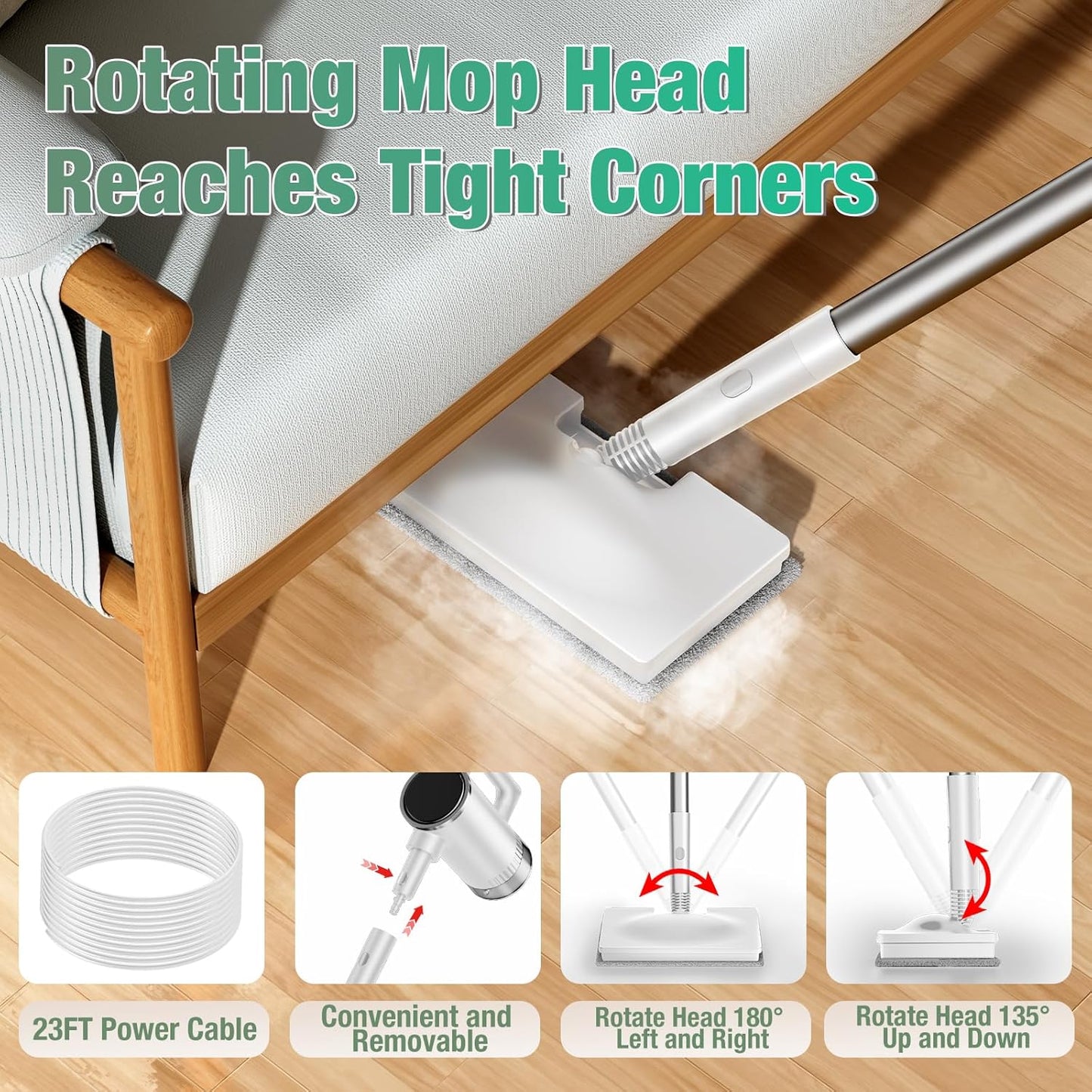 11-in-1 Steam Mop - Detachable Handheld Steam Cleaner with 500mL Tank, 260℉ Floor Steamer for Hardwood, Tile, Grout, Windows, Bath & Kitchen - 3-Level Steam Control, Multi-Purpose Floor Steam Cleaner