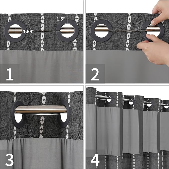 No Hook Stall Shower Curtain with Snap-in Fabric Liner - 54x80 Heavy-Duty Linen Textured Striped Design,Narrow Rustic Modern Farmhouse Bohemian Bathroom Curtain,Water-Repellent,Charcoal Grey