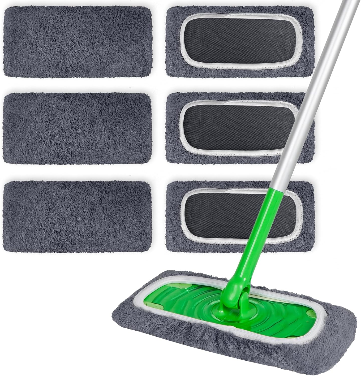 6 Pack Reusable Microfiber Mop Pads Compatible with Swiffer Sweeper Mop, Dry Sweeping Cloths & Wet Mopping Cloths, Washable Mop Pads for Surface/Hardwood Floor Cleaning (Mop is Not Included)