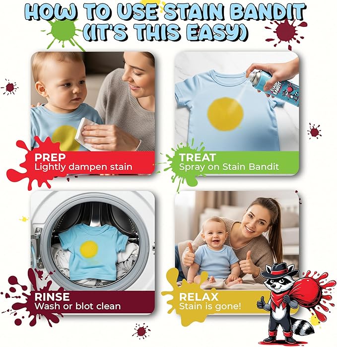 Stain Remover Spray - Non-Toxic, Family Safe Formula - Bag-On-Valve 360 Continuous Spray - Powerful Natural Cleaner for Clothes, Upholstery, Carpet, Car Seats & More - 4.2 oz (Pack of 3)
