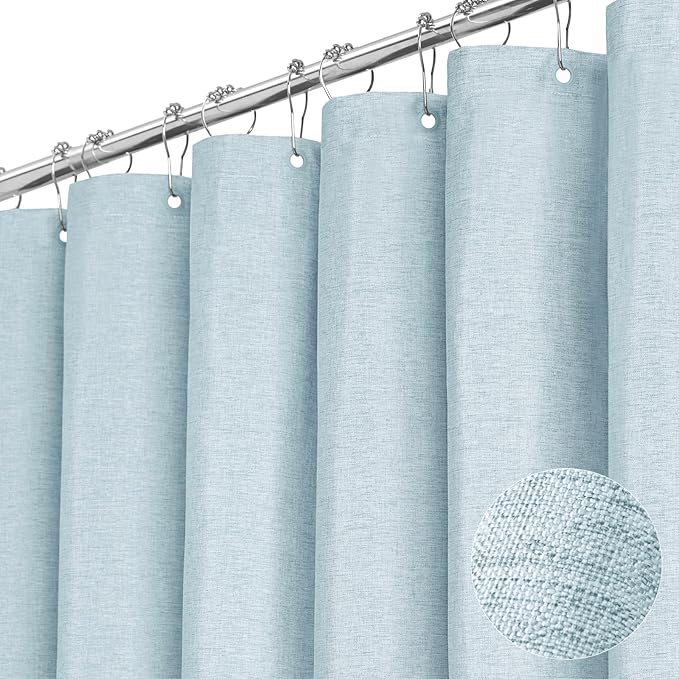 BTTN 78 Inch Long Shower Curtain - Linen Textured Weighted Fabric Shower Curtain Set with 12 Hooks, Tall Hotel Neutral Heavy Duty Waterproof Polyester Shower Curtains for Bathroom - 72x78 - Fog Blue