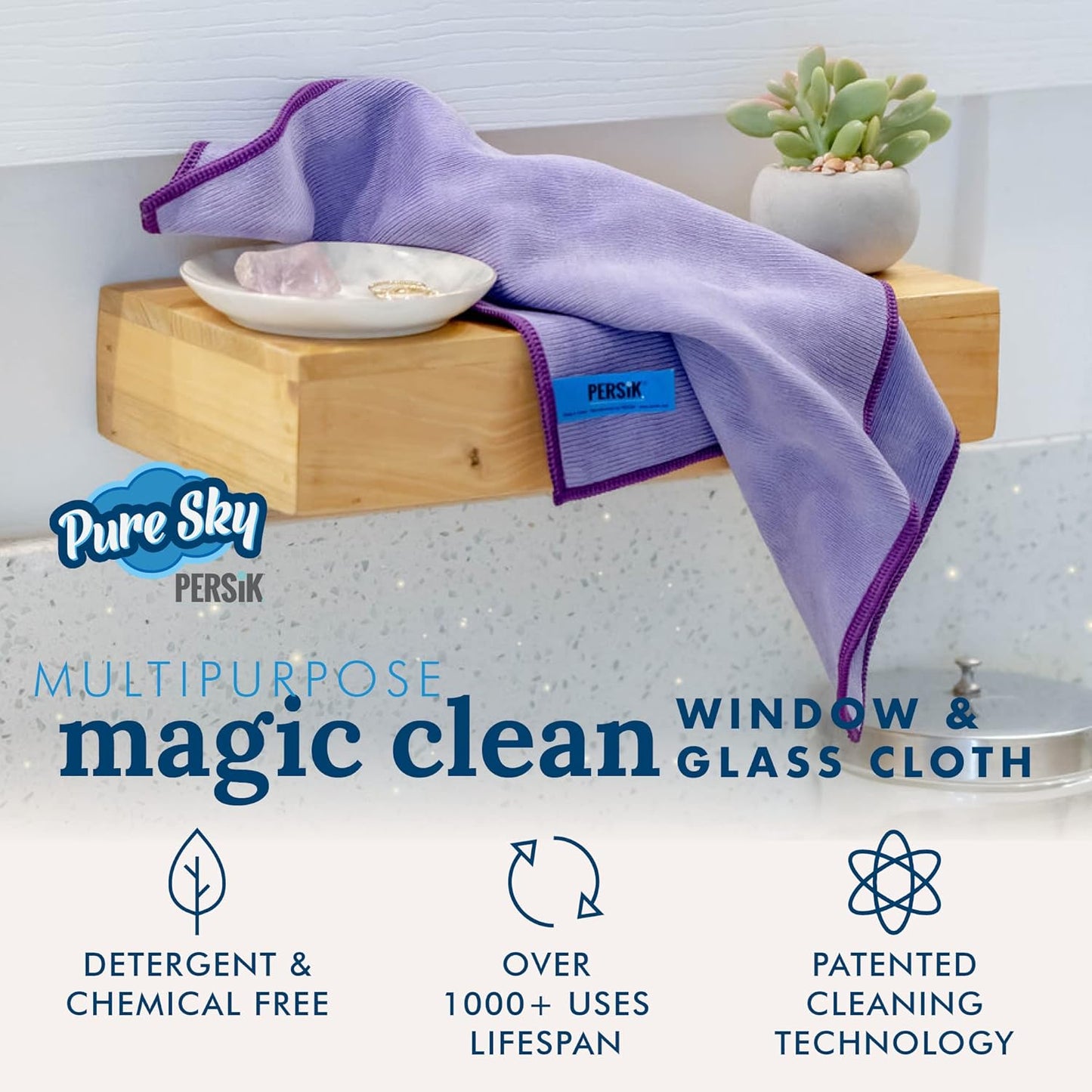 Pure-Sky Microfiber Cleaning Cloth - JUST ADD Water No Detergents Needed – Streak Free Magic Ultra Microfiber Polishing Towel - for Windows, Glass, Mirror and Screen - Leaves no Wiping Mark