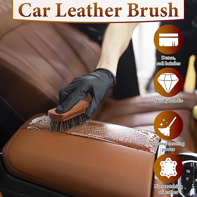 2 PCS Leather Brush Car Detailing, Horse Hair Brush, Upholstery Brush for Cleaning, Car Interior Brush, Carpet Brush for Car Detailing, for Car Interior Seat, Carpet, Upholstery, Furniture and Shoes