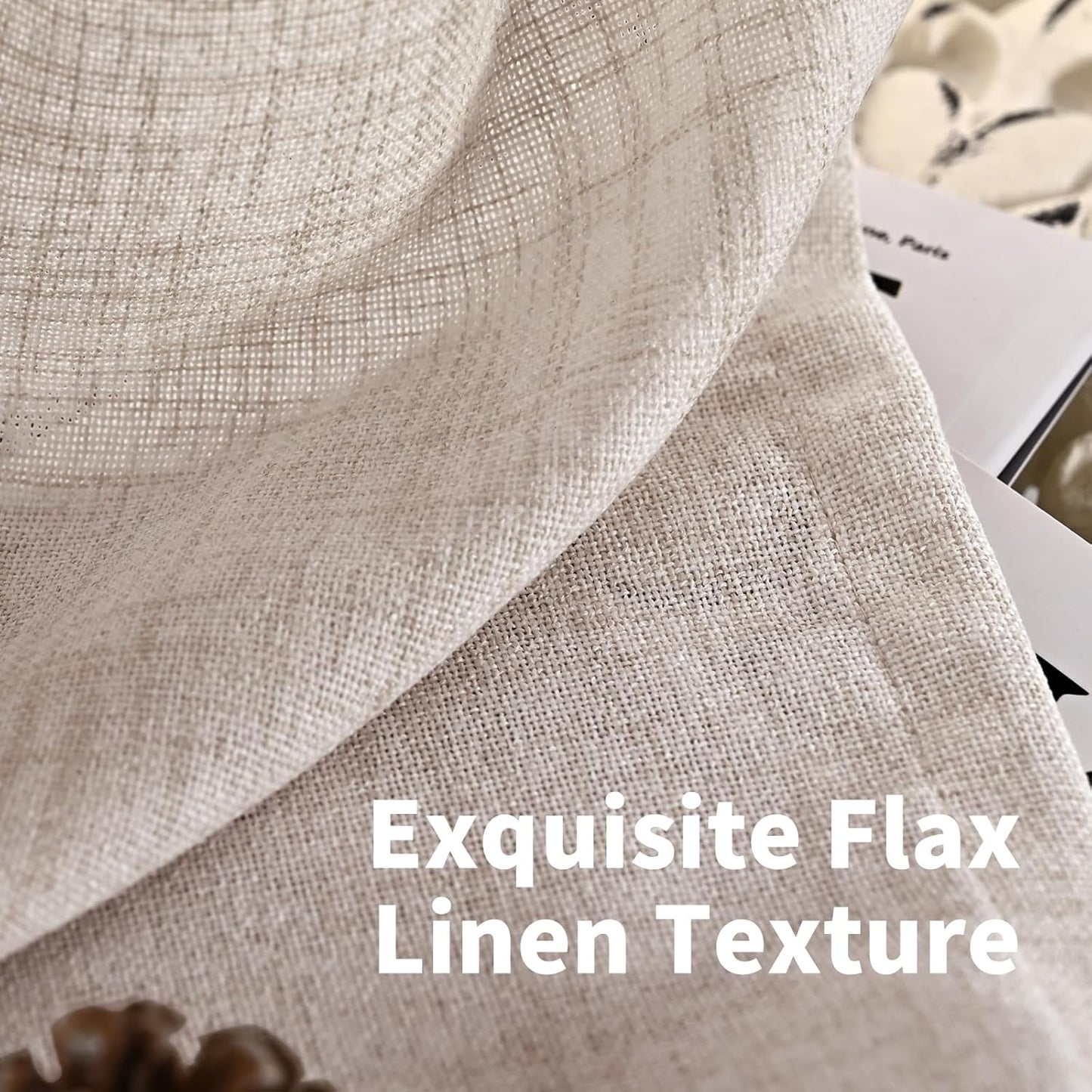 YoungsTex Short Natural Linen Curtains 45 Inch Length 2 Panels Pinch Pleated Light Filtering Textured Window Drapes for Bedroom Kitchen Cafe Privacy Back Tab, 40 X 45 Inch
