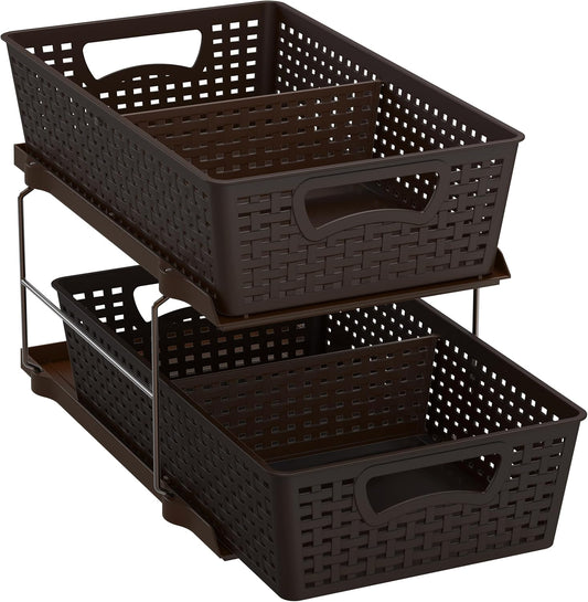 Simple Houseware 2 Tier Bathroom Organizer Tray Pull-Out Sliding Drawer/Under-Sink Storage, Brown