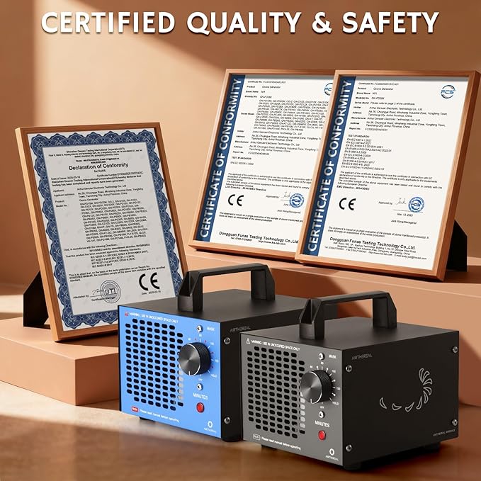 Airthereal MA5K Ozone Generator for Home, Ozone Air Ionizer Odor Eliminator with 120-Min Timer, Lightweight Design, Odor Removal for Car, Smoke, Pets, Basements, Covers Up to 2,000 Sq. Ft., Black