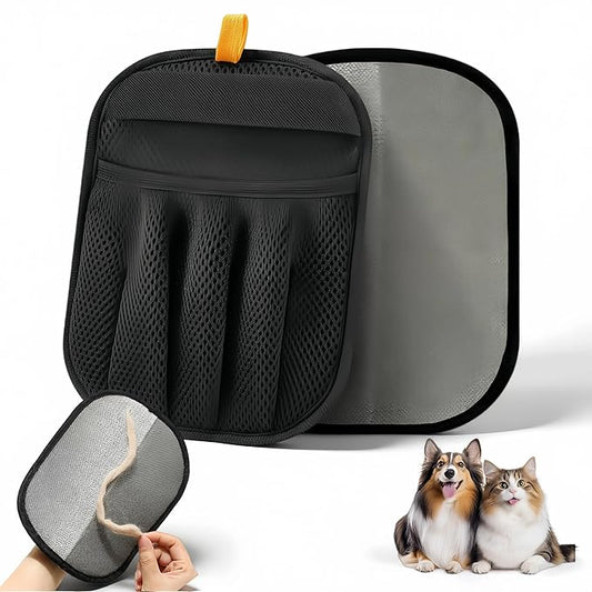 New Improved Pet Hair Removal Gloves (5-Finger Design) - Magic Reusable Gloves for Dog and Cat Hair on Furniture, Car Seats, Clothes, and Carpets - Electrostatic Beauty Brush and Hair Removal Device