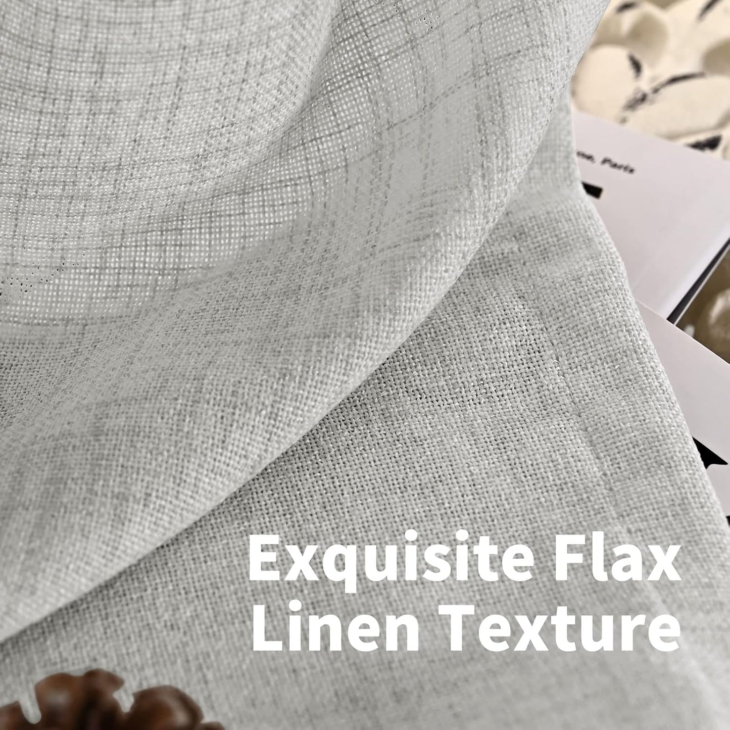 YoungsTex Light Grey Cafe Curtains 36 Inch Length for Short Window, Linen Small Drapes with Rod Pocket Back Tab Light Filtering for Bathroom Kitchen Windows, 2 Panels, 42 X 36 Inch