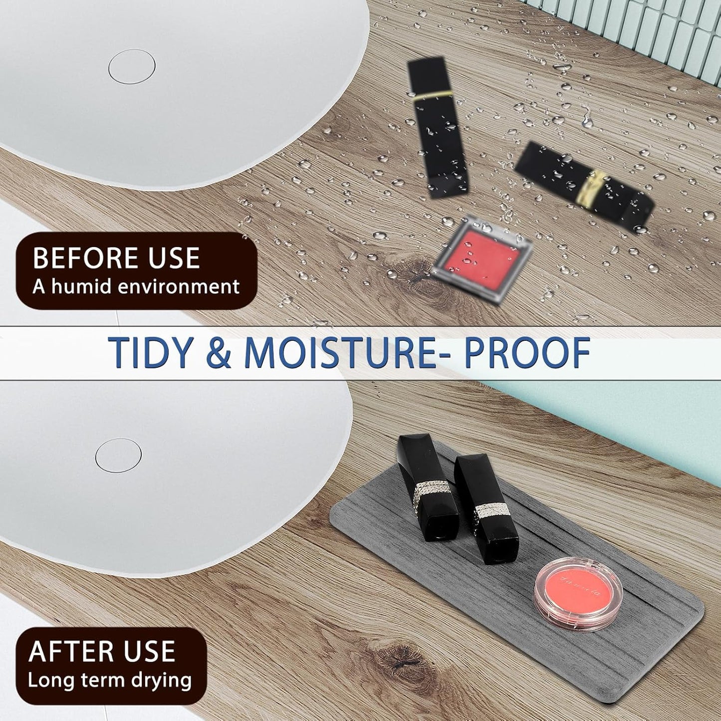 2PCS Water Absorbing Stone Tray, Quick Drying Diatomite Stone Sink Tray, Water Absorbent Diatomite Coasters for Kitchen Sink, Bathroom Counter Hand Soap Dish Toothbrush Holders