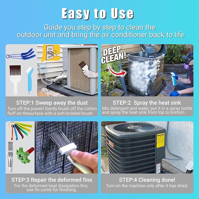 6 Pcs Air Conditioner Fin Comb Cleaner Set, Ac Fin Comb Straightener Tool, Radiator Comb for a/c Unit,Ac Coil Cleaner Brush for HVAC Condenser Evaporator Repair Clean Tool