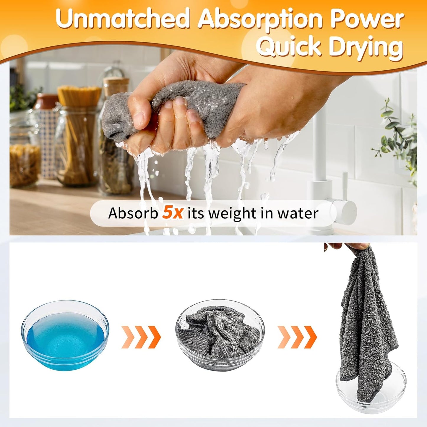 FIXSMITH Microfiber Cleaning Cloth -Pack of 12, Highly Absorbent Cleaning Rags(Grey&Orange), 16"X12" All Purpose Cleaning Towels for Housekeeping, Kitchen, Car, Reusable Microfiber Towels