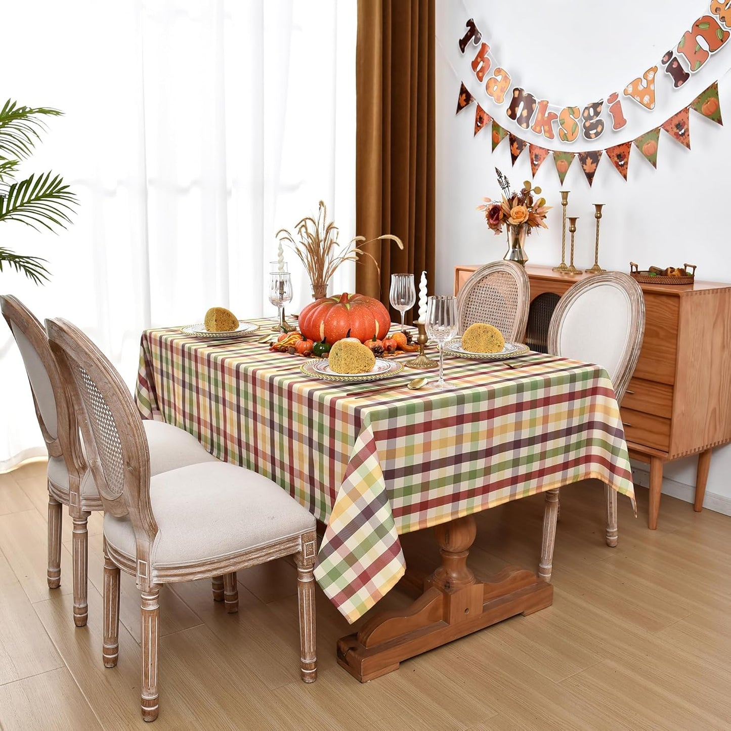 Waterproof Checkered Tablecloth Fabric - Rectangle 58x84 Inch Christmas Thanksgiving Day Table Cloth for Indoor/Outdoor Use - Harvest Table Cover for Kitchen,BBQs,Parties