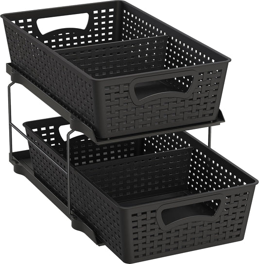 Simple Houseware 2 Tier Bathroom Organizer Tray Pull-Out Sliding Drawer/Under-Sink Storage, Black