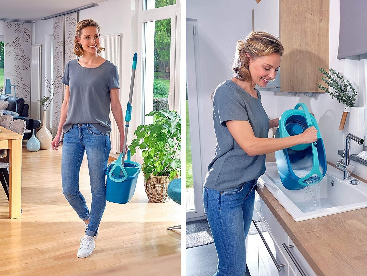 Leifheit Clean Twist Spin Mop and Bucket Set with Rollers | Telescopic Handle, 360° Joint, Spin-Dry System | Easy Glide Wheels | Blue