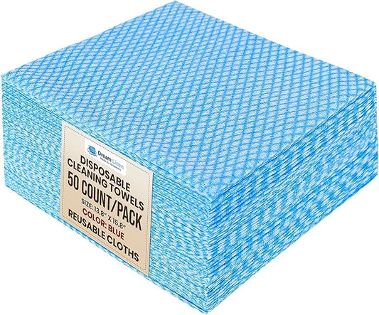 Disposable Cleaning Cloths, 50 Packs, 13.8"x15.8" Reusable Kitchen Towels, Soft Absorbent Multipurpose Household Cleaning Towels, Disposable Dish Cloths for Kitchen, Stove, Bathroom, Handy Wipes, Blue