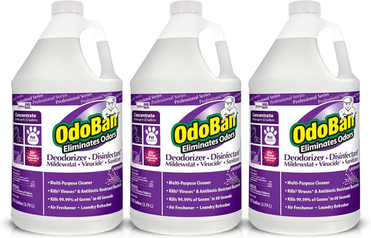 OdoBan Professional Disinfectant and Odor Eliminator Concentrate, 3-Pack, 1 Gallon Each, Lavender Scent