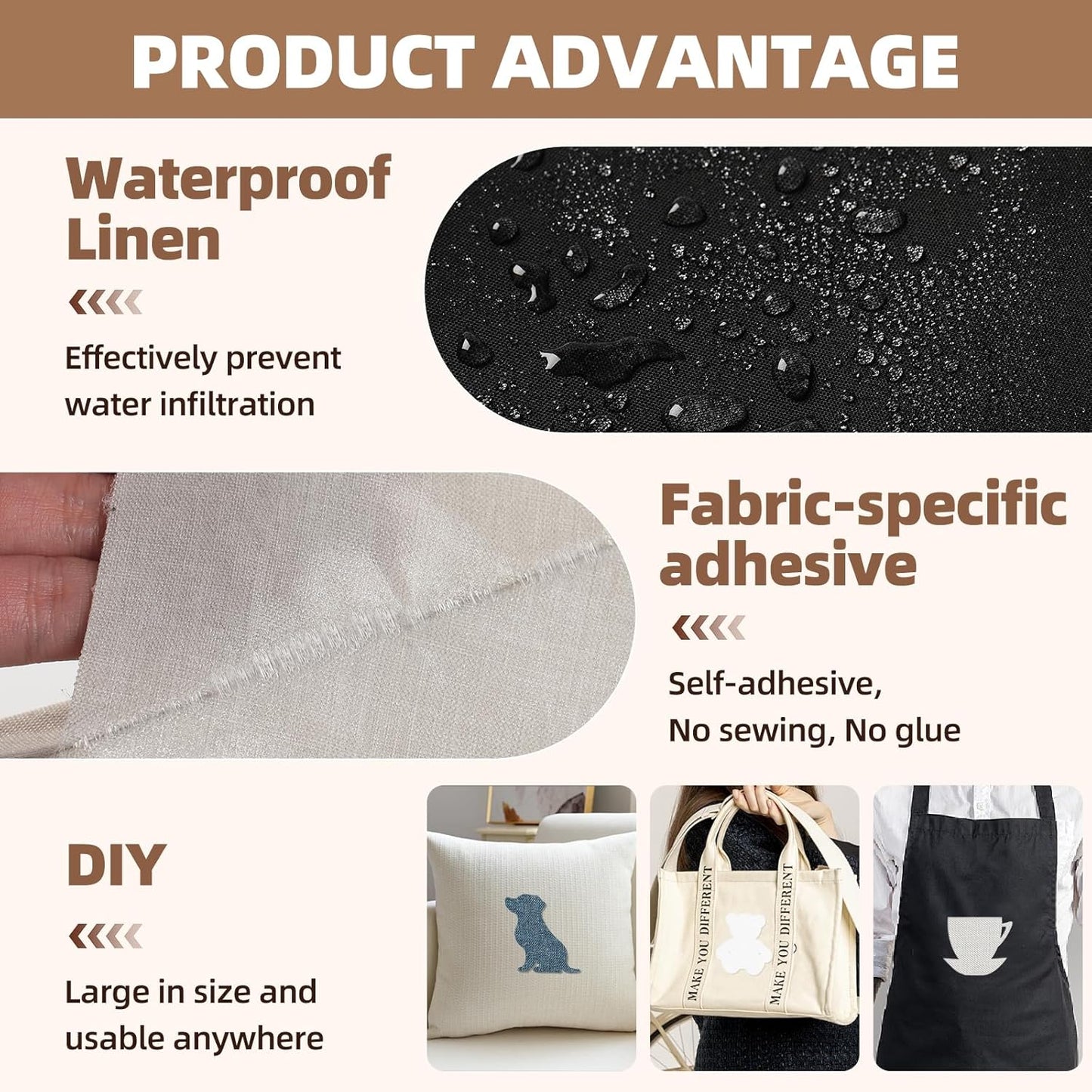 Fabric Repair Patch, 17X79 Inch Fabric Large Repair Tape, Self-Adhesive Patches for Furniture, Sofa, Car Interior, Shoes, Hand Bag, Clothing (Brown, 17X79 Inch)