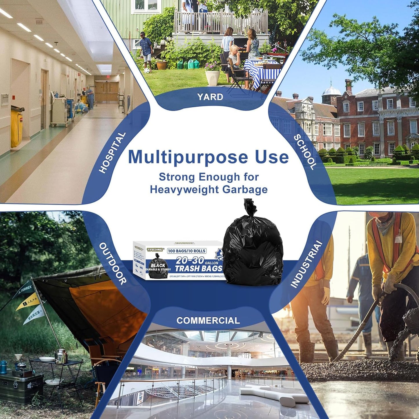 20-30 Gallon Trash Bags Black - 1.28 Mil Thick,30" x 35" Large Garbage Bags 100 Count，20+ Gallon Heavy Duty Trash Can Liners Unscented for Kitchen Home Office Commercial Outdoor