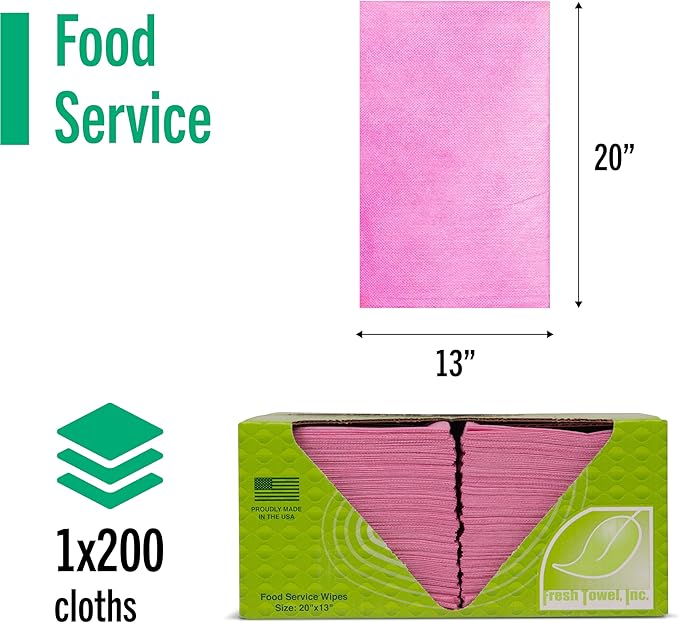 Fresh Towel Foodservice Reusable Paper Towels - 1/4 Fold, 13 x 20 inches - (1 Case of 200) All Purpose Cleaning Towels (Pink Solid)