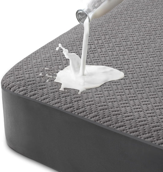 Hanherry 100% Waterproof Mattress Protector Twin Size - Grey, Mattress Cover 3D Air Fabric Cooling Mattress Pad Cover Smooth Soft Breathable Noiseless, 8''-21'' Deep Pocket