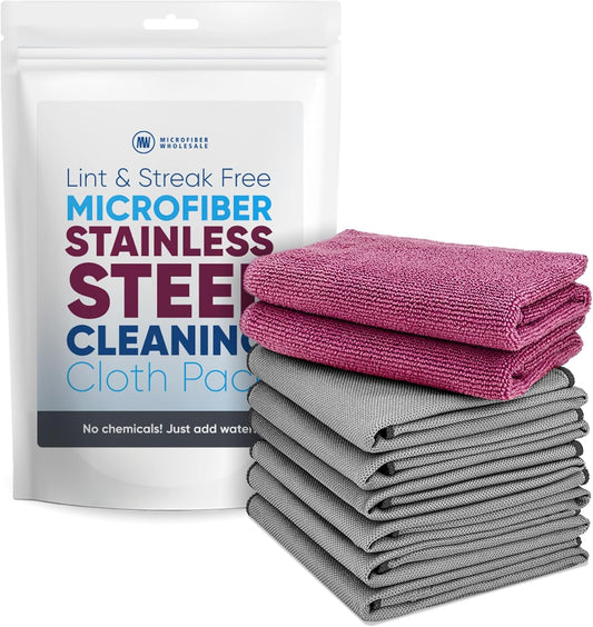 Claro Stainless Steel Cleaner Cloth 8-Pack – Microfiber Cleaning Cloths for Appliances, Sinks & Fridge | Lint-Free Streak-Free Stainless Reusable Alternative to Chemical Cleaners