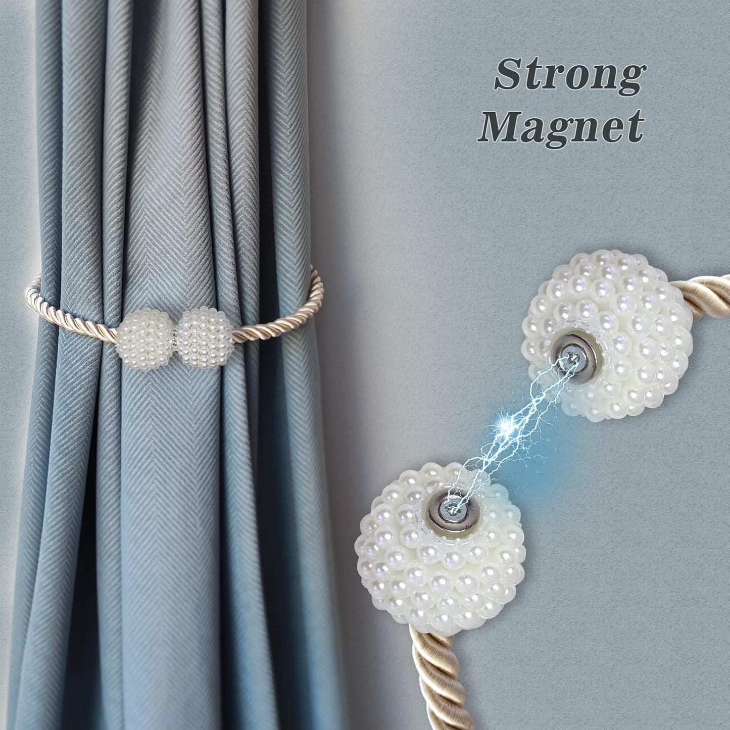 Hion Magnetic Curtain Tiebacks Beige 2pcs, Curtain Tiebacks Buckles Holdbacks Holders Hooks Clip for Home Bedroom Office Decorative Curtain