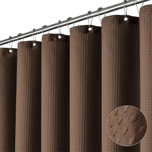 Dynamene Stall Fabric Shower Curtain - 48 inch Wide Waffle Weave Weighted Thick Cloth Shower Curtains for Bathroom, Neutral Heavy Duty Hotel Spa Luxury Bath Curtain Set with 8 Hook, 48x72, Brown