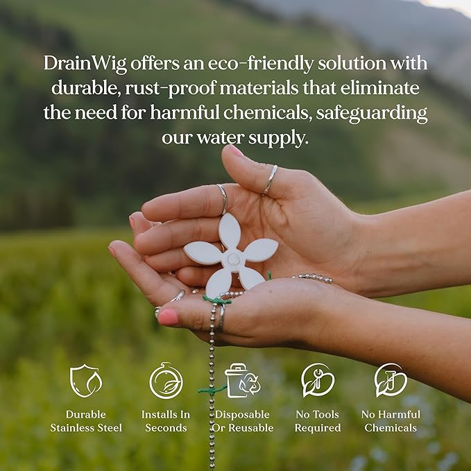 DrainWig Shower Drain Hair Catcher – Disposable White Flower (4-Pack) – No-Touch Hair Removal for Flat Shower Drains – As Seen on Shark Tank