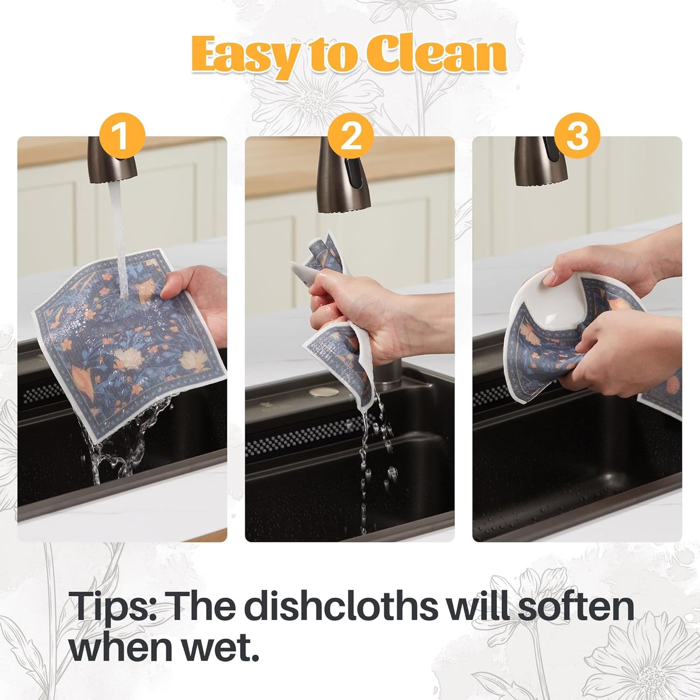 JOYMOOP 6 Pack Dishcloths for Kitchen, Reusable Paper Towels Washable, Absorbent Non-Scratch Dish Cloths for Washing Dishes, Quick-Drying Cleaning Rags for Cookware and Household, 6.7×7.9 Inch