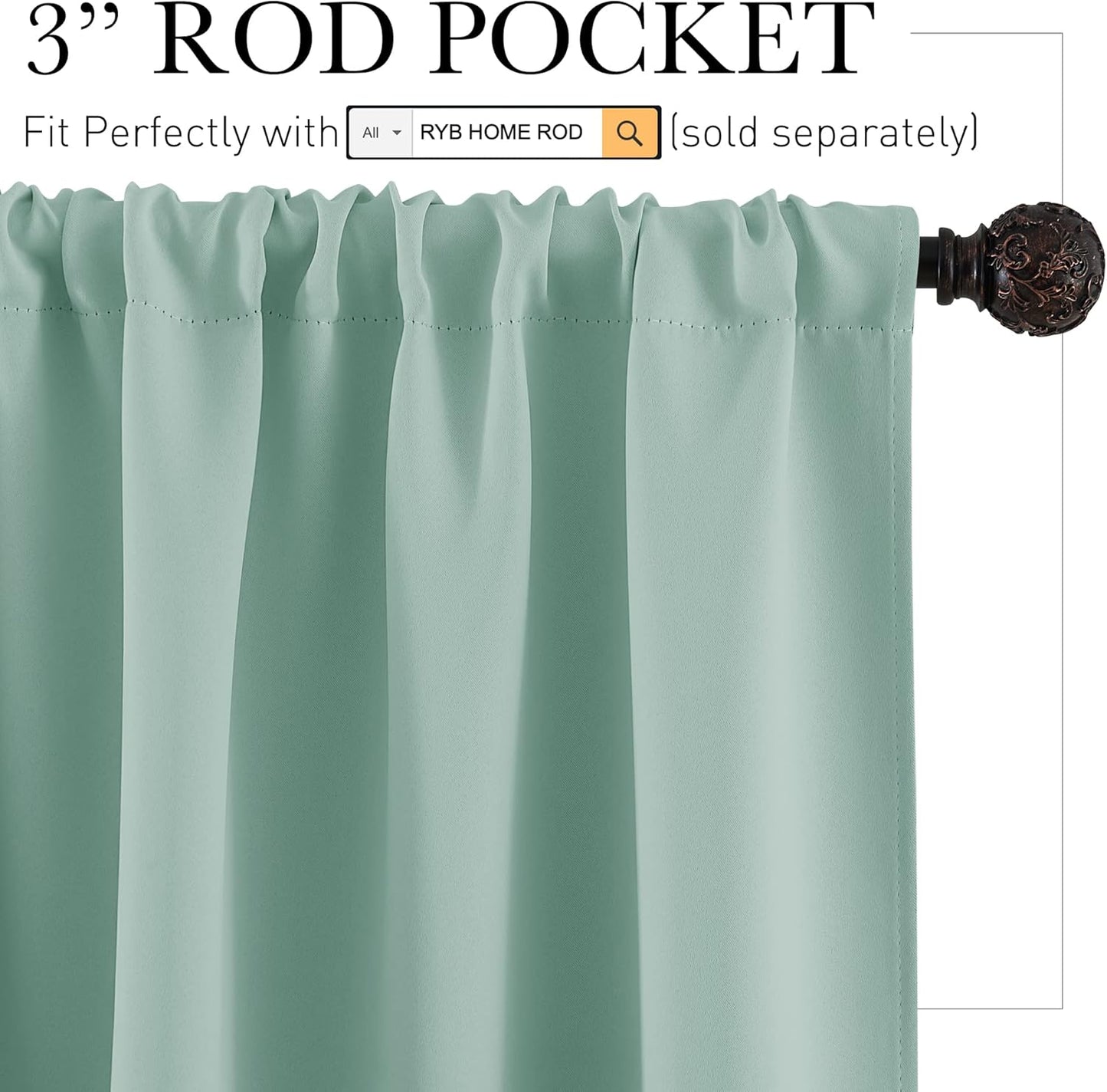 RYB HOME Room Darkening Kitchen Curtains, Farmhouse Small Window Drapes Rod Pocket Energy Efficient Privacy Shades for Nursery Girls Room Classroom, Aqua, W42 x L36 inches, 2 Panels Set