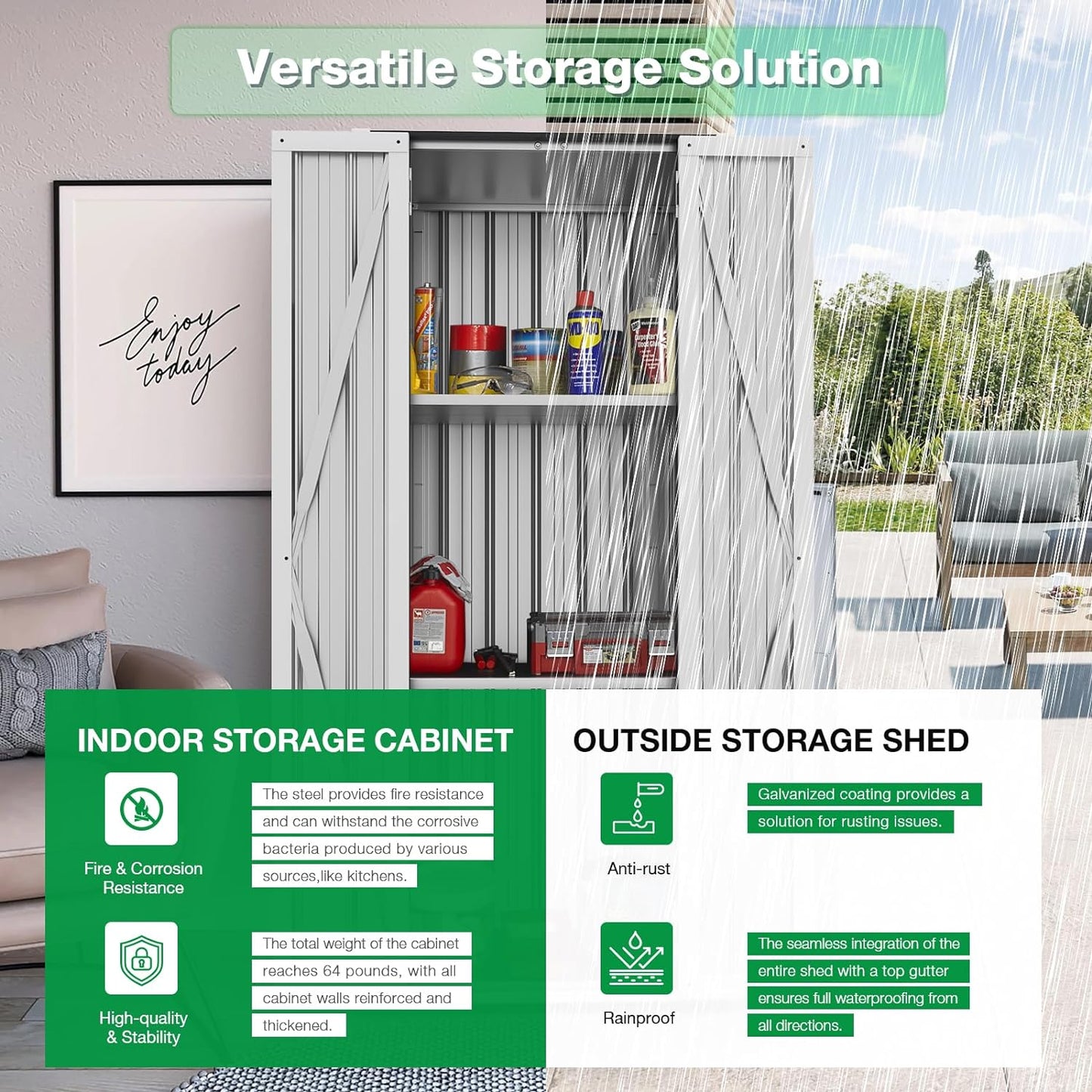AECOJOY Outdoor Storage Cabinet Waterproof with Shelves, Vertical Tall Outdoor Cabinet Weatherproof, Garden Sheds & Outdoor Storage Clearance Cabinet Storage for Outside in White