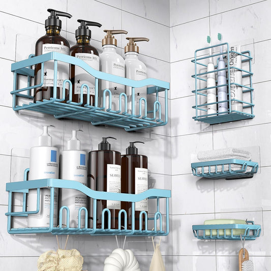 EUDELE 5-Pack Rustproof Stainless Steel Shower Caddy – No Drill Adhesive Bathroom Organizer with Large Capacity, Spacious Shower Shelves for Inside Shower, Kitchen & Home Decor Storage-XL Size