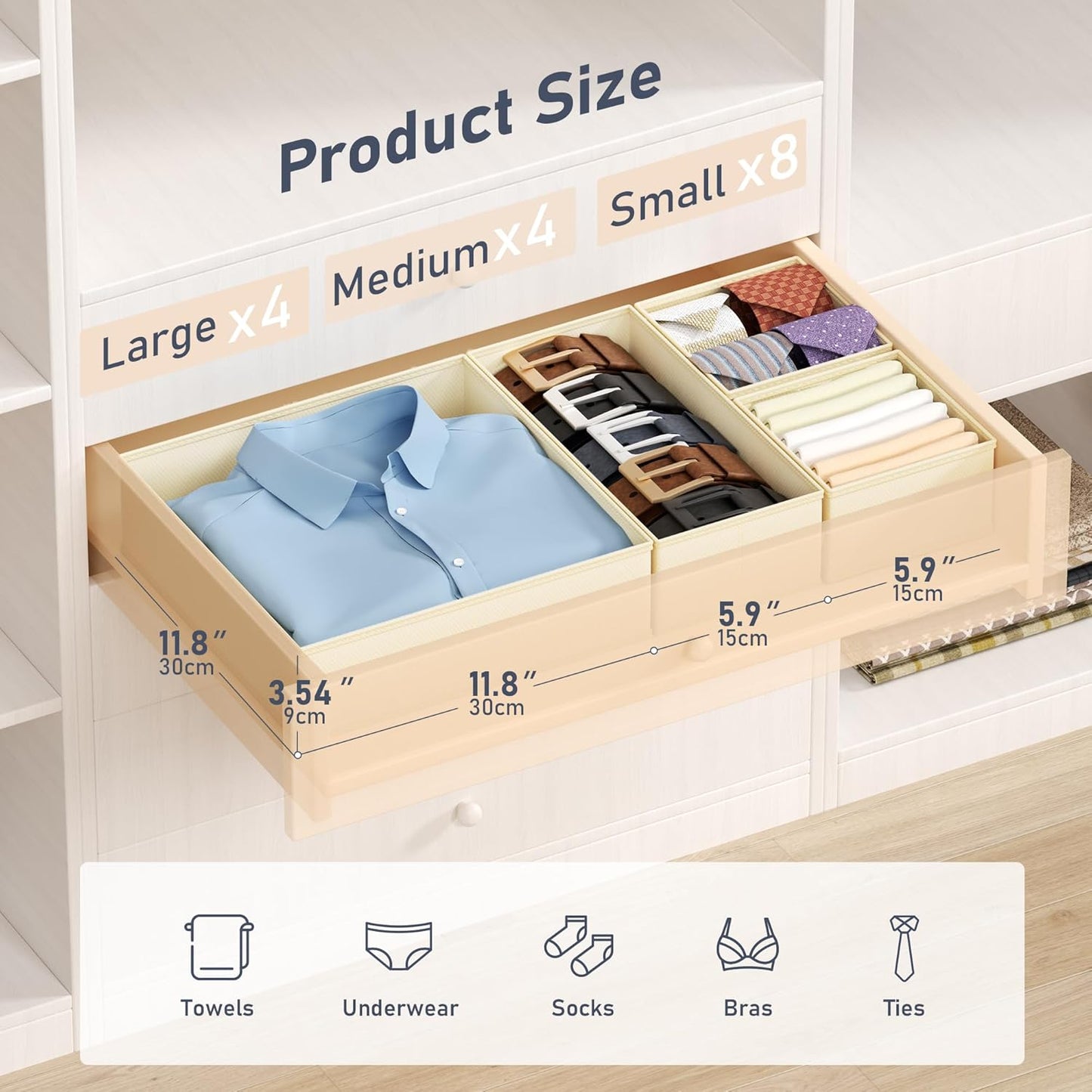 DIMJ Drawer Organizer Clothes - 16 Pack Baby Dresser Organizer for Nursery, Foldable Drawer Organizer Bins for Closet Bedroom Organization, Fabric Clothes Storage Dividers for Underwears, Socks, Bras