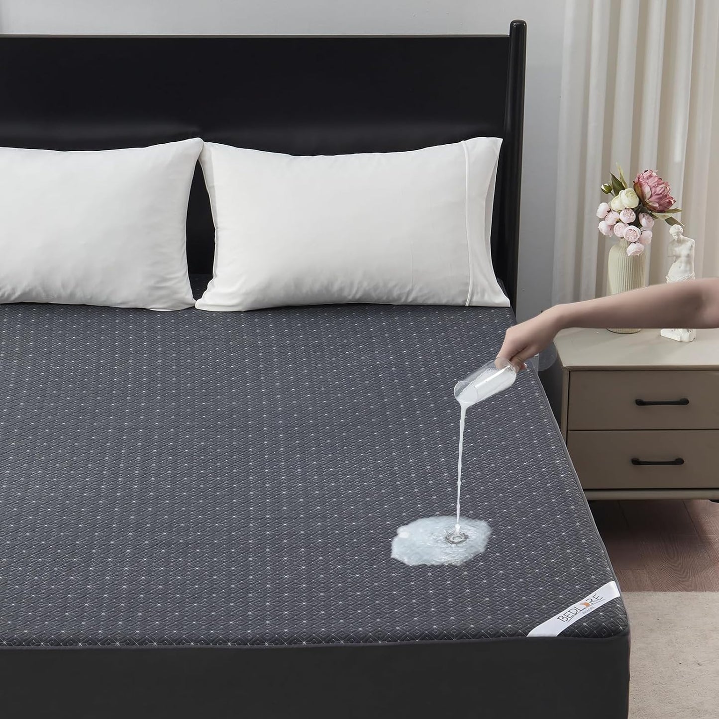 BEDLORE Twin Mattress Protector, Waterproof Noiseless Mattress Cover with Stretchable Pockets for 6-15 inches Mattress, Soft Breathable Mattress Pad Machine Washable (Dark Gray)
