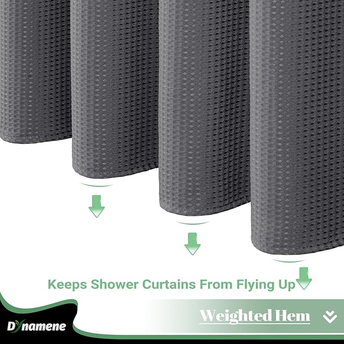 Dynamene 78 Inch Long Shower Curtain, Tall Waffle Fabric Shower Curtains for Bathroom, Hotel Waterproof Cloth Shower Curtain Liner Set with Hooks, Snap in Liner, Mesh Top Window, Charcoal Grey, 72x78