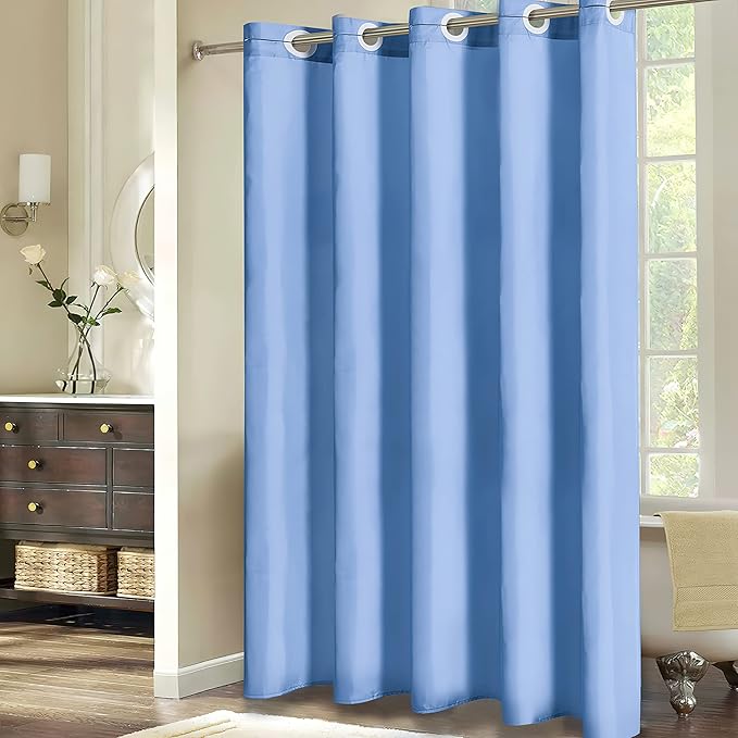 Light Blue Shower Curtain No Hooks Needed,Polyester Fabric Long Shower Curtain Liner 78 Length with 10 Plastic Split Grommets,Machine Washable & Waterproof Bathroom Curtains for Hotel,78x78 Inch