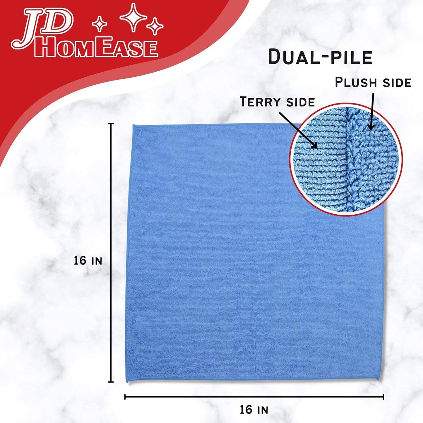 Microfiber Cleaning Cloths,12 Pack, 16"x16", All-Purpose, Softer, Highly Absorbent, Lint-Free, Reusable, Washable Pro Towels, Blue, for House, Kitchen, Bathroom, Car, Office