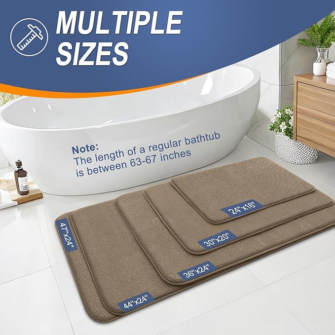 OLANLY Thick Memory Foam Bath Mat Rug 70x24, Extra Soft Absorbent Bathroom Rug, Quick Dry Bath Mats, Non-Slip, Machine Washable Carpet for Bathroom, Tub and Shower, Home Decor Accessories, Tan