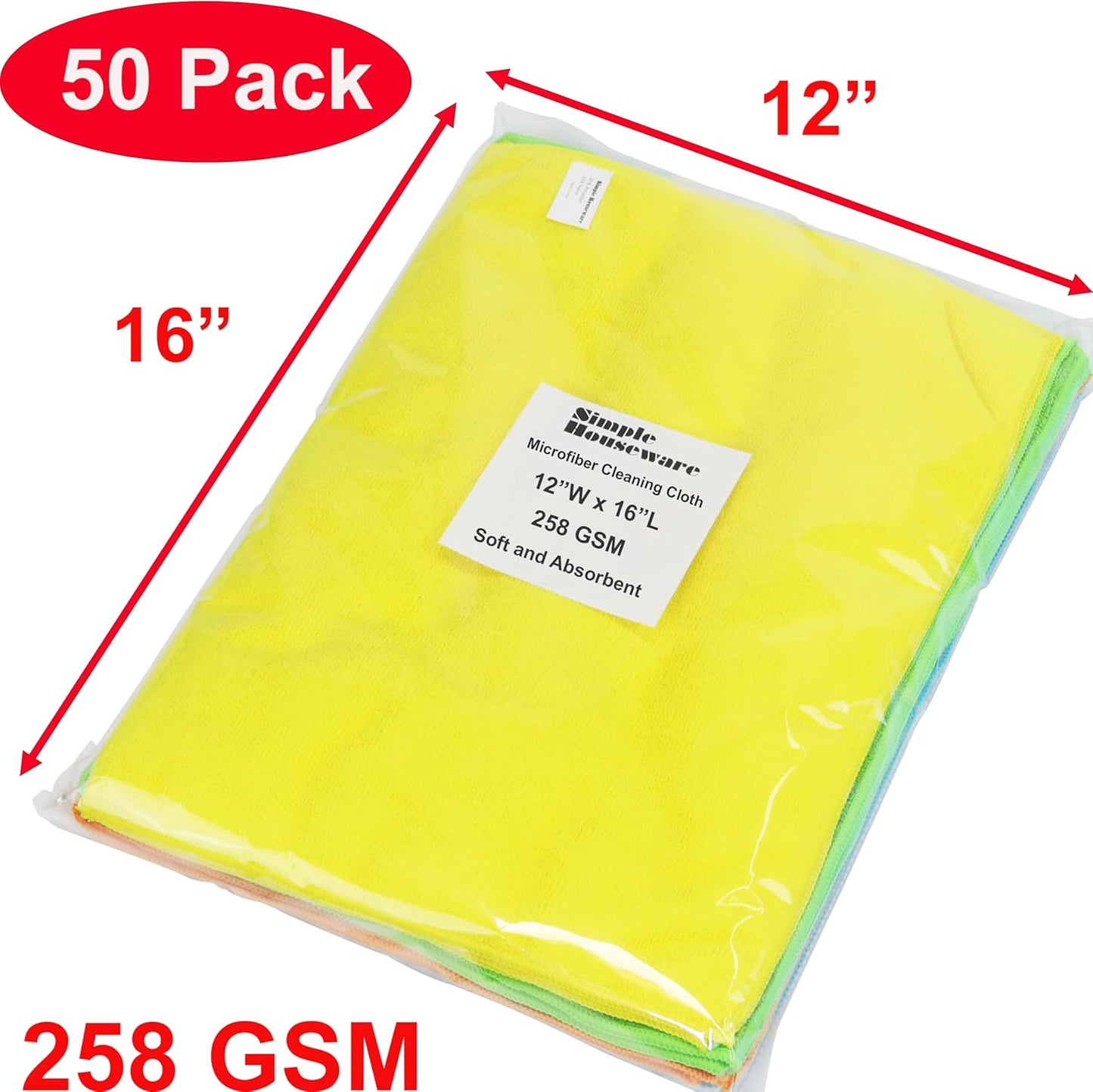 Simple Houseware Microfiber Cleaning Cloth (12" x 16") - 50 Pack