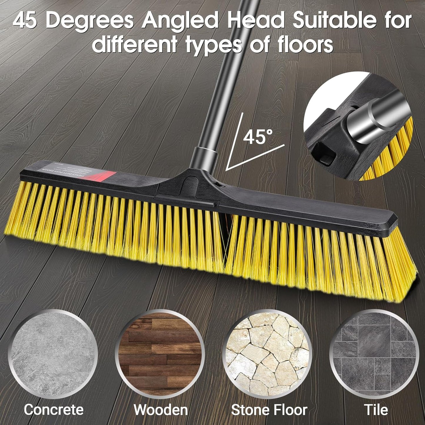 24" Push Broom,Masthome Industrial Broom with Stiff Bristles,Outdoor Broom Heavy Duty and 55" Long Handle,Heavy Duty Broom Brush for Garage Yard Patio Warehouse Concrete Floor Cleaning