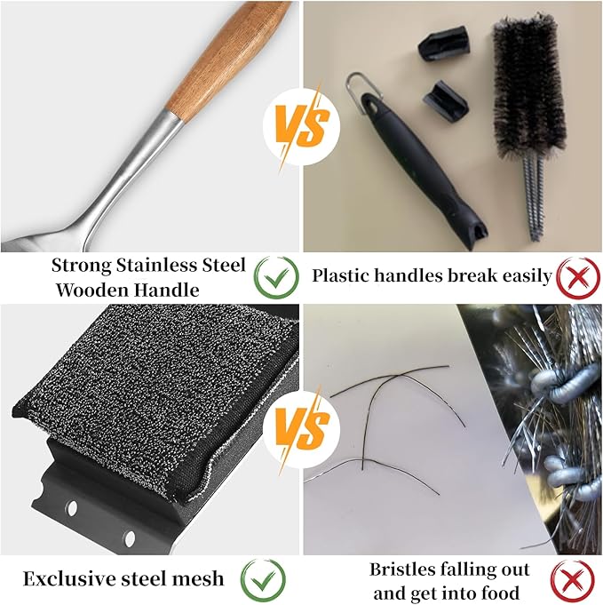 Grill Brush Bristle Free,with 5 BBQ Replacement Head,Perfect for Cast Iron, Stainless Steel Grates, [Ultra Safe & Efficient] Grill Cleaner for Outdoor Grill,Gifts for Men/Dad
