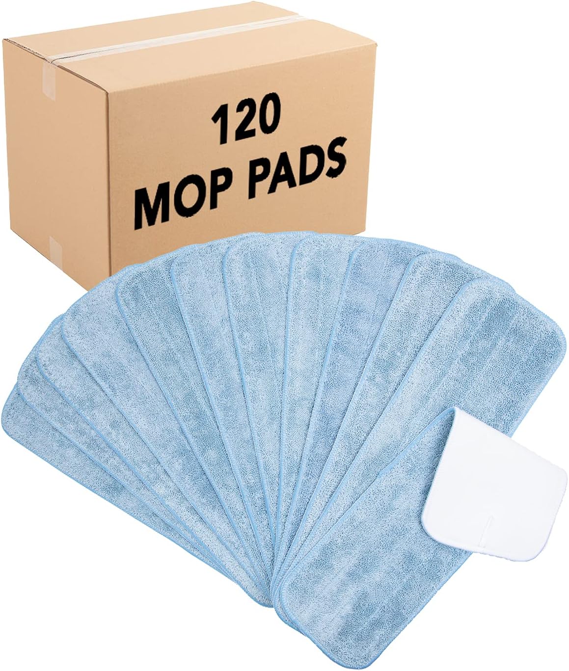 Arkwright Spray Mop Replacement Pads - (Case of 120) Bulk Microfiber Flat Dry and Wet Refill Mop Pads Floor Cleaning, Compatible with Bona and Rubbermaid, Fits All Mop Heads, 18 in, Blue
