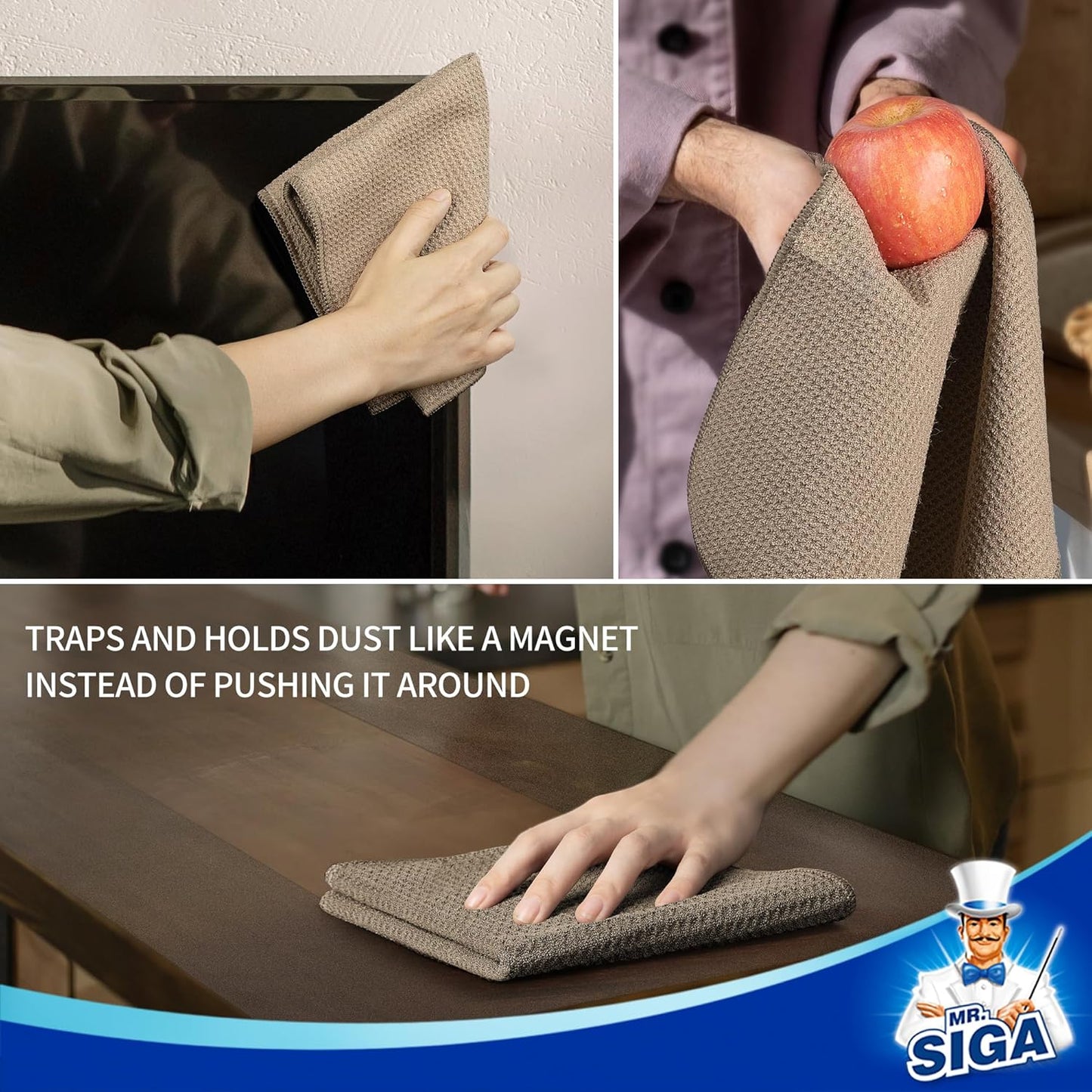 MR.SIGA Waffle Pattern Cleaning Cloths, Reusable Absorbent Microfiber Cleaning Towels, Ultra Soft Microfiber Kitchen Cleaning Rags, 6 Pack, Sandy Brown, 12.6 x 12.6 inch