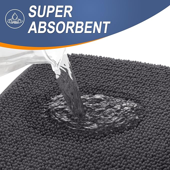 OLANLY Thick Memory Foam Bath Mats Rugs 47x32, Extra Soft Absorbent Bathroom Rug, Quick Dry Bath Mat, Non-Slip, Machine Washable Carpet for Bathroom, Tub and Shower, Home Decor Accessories, Dark Grey