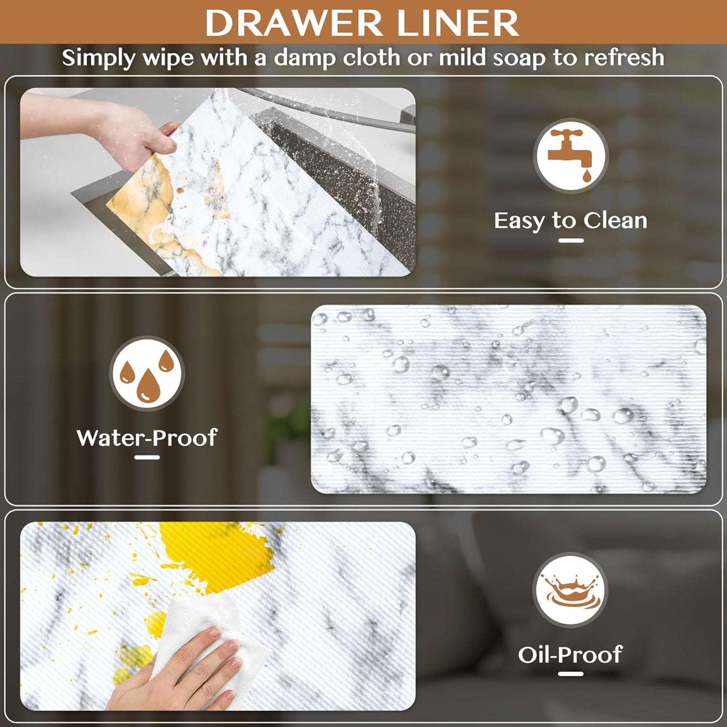 Non-Adhesive Shelf and Drawer Liner for Kitchen Cabinets, 12 in x 20FT Strong Non-Slip Cabinet Liners for Shelves, Refrigerator, Pantry Storage, Bathroom Closet, Easy to Clean, Marble