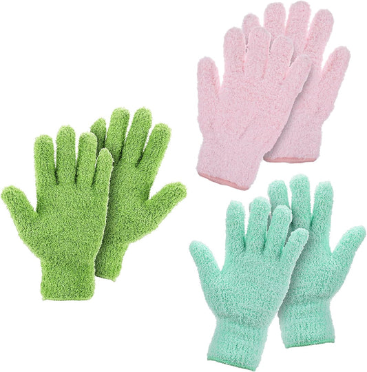 Grevosea 3 Pairs Microfiber Gloves Household Cleaning Glove Plant Dusting Glove Washable Reusable Mittens Gloves for Plants House Cars Blinds Dusting Furniture and Small Objects (3 Colors)