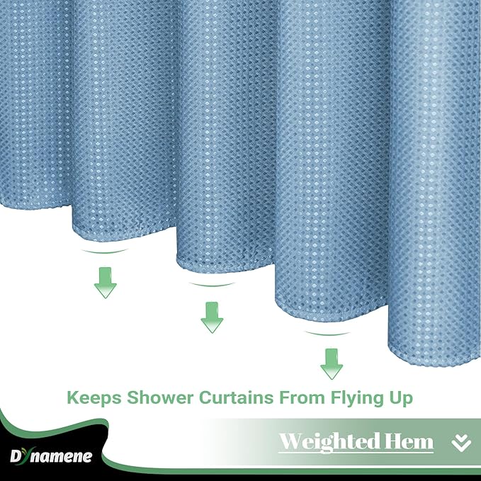 Dynamene Extra Long Shower Curtain, 84 Inch Long Waffle Fabric Shower Curtain for Bathroom, Tall Waterproof Cloth Shower Curtain Set with Hook, Snap in Liner, Mesh Top Window, Moonlight Blue, 72x84